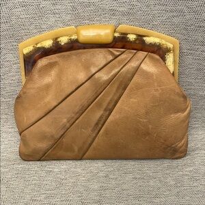 Elegant Tan Leather Clutch Bag - 50’s - 60’s Vintage
